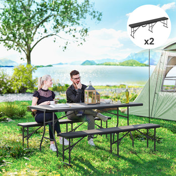 2 Pack 6 ft Portable Foldable Bench Seats, Plastic Folding Benches with Carrying Handle for Camping, Black