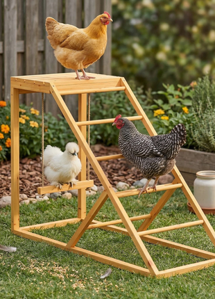 Chicken Activity Play for Healthy & Happy Animals with Chicken Perches & Hen Ladder, Chicken Coop Toy, Yellow