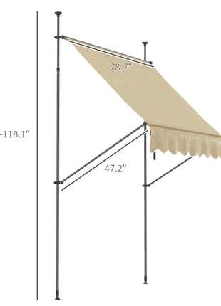 6.5' x 4' Manual Retractable Awning, Non-Screw Patio Awning, UV Resistant for Window or Door, Beige