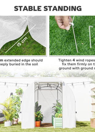 9.7' x 6.5' x 6.5' Walk-in Tunnel Greenhouse, Outdoor Green House with Anti-Tear PE Cover, Zipper Doors and Mesh Windows, White