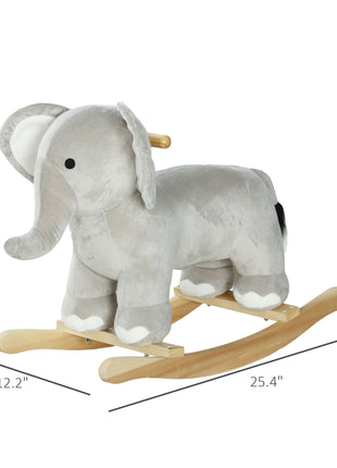 Kids Rocking Animal, Elephant Rocker with Realistic Sounds, Plush Ride on Toy for Years 2-4, Gray