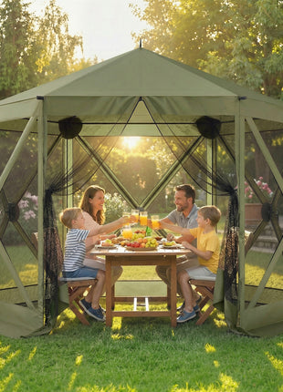 10 x 11 ft Pop Up Gazebo Screen Tent, Portable Instant Camping Canopy Screen House with Nettings, Carry Bag, Dark Green
