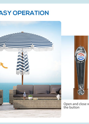 7 x 7 ft Outdoor Umbrella with Tilt, Vent, Patio Market Table Umbrella Parasol with Fringed Ruffles and Flounce, Blue