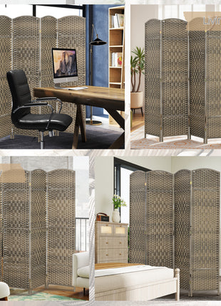 Folding Room Divider Screen 4 Panel 6' Tall Privacy Screen Freestanding Wood Partition for Home Office, Dark Rustic Oak