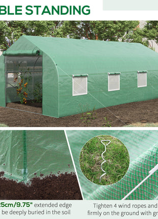 20' x 10' x 7' Walk-in Tunnel Greenhouse with Zippered Mesh Door and 8 Mesh Windows, Gardening Plant Hot House with Galvanized Steel Hoops, Green