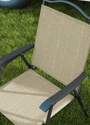 4 Piece Folding Patio Camping Chair Set, Sports Chairs for Adults with Armrests, Mesh Fabric Seat for Lawn, Beige