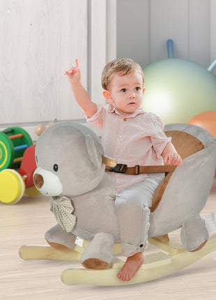 Bear-Shaped Kids Rocking Horse with Sound for 18-36 Months, Gray