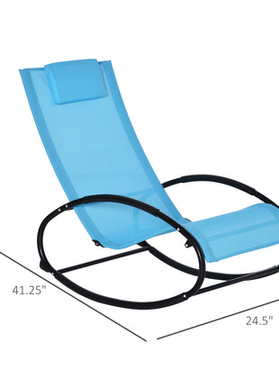 Pool Lounger, Outdoor Rocking Lounge Chair for Sunbathing, Pool, Beach, Porch with Pillow and Cool Mesh, Sun Tanning Rocker, Sky Blue