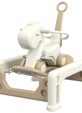 5 in 1 Rocking Horse for Toddlers 1-3 Years with Detachable Balance Board, Push Handle, Footrest, Cream White