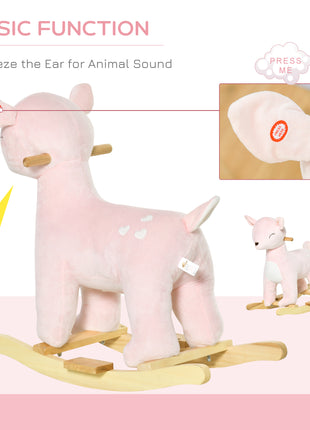Kids Plush Ride-On Rocking Horse Deer-shaped Plush Toy Rocker with Realistic Sounds for Child 36-72 Months Pink