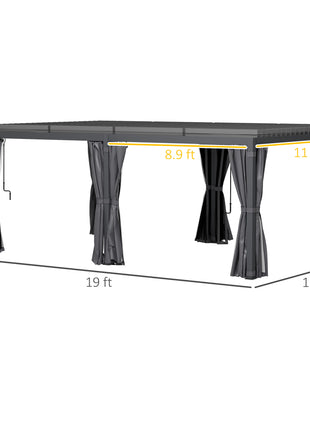12' x 19' Aluminum Pergola with Adjustable Louvered, Outdoor Pergola with Curtains and Netting, Dark Gray