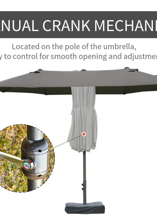 Patio Umbrella 15' Steel Rectangular Outdoor Double Sided Market with base, UV Sun Protection & Easy Crank for Deck Pool Patio Dark Gray