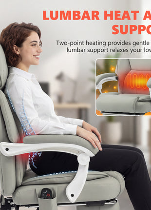 High Back Vibration Massage Office Chair Heated Reclining Computer Chair w/ Footrest, Swivel Wheels, Remote, Light Gray