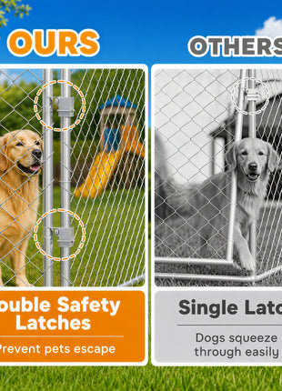 Heavy Duty Outdoor Dog Kennel with Waterproof Roof, 2 Secure Latches, Chain Link Dog Run for Backyard, 20' x 15' x 8'