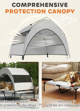 Elevated Dog Bed with Removable Canopy, Portable Outside Raised Pet Cot with Cooling Pad, Storage Bag, 36" x 29.5" x 35"