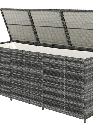 175 Gallon Outdoor Storage Box with Inner Liner, PE Rattan Wicker Deck Box with Pneumatic Bar Lift, Mixed Gray