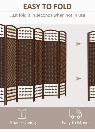6 Panel Folding Room Divider Portable Privacy Screen Wave Fiber Room Partition for Home Office Brown