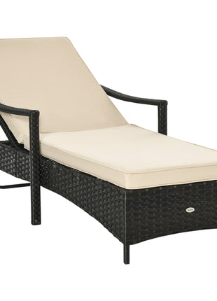 Wicker Chaise Lounge, 4 Position Adjustable Backrest and Cushions Outdoor Lounge Chair PE Rattan Sun Lounger for Poolside, Balcony or Garden, Beige