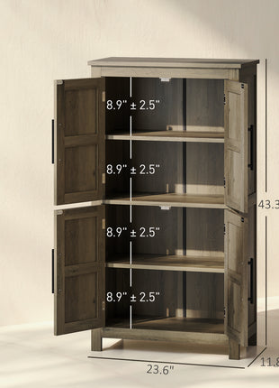 Bathroom Floor Storage Cabinet, Farmhouse Bathroom Cabinet with 4 Doors and Adjustable Shelf, Brown