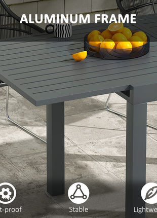 Expandable Patio Table, Outdoor Dining Table for 4-6 with Aluminum Frame for Garden, Lawn, Balcony Terrace, Gray