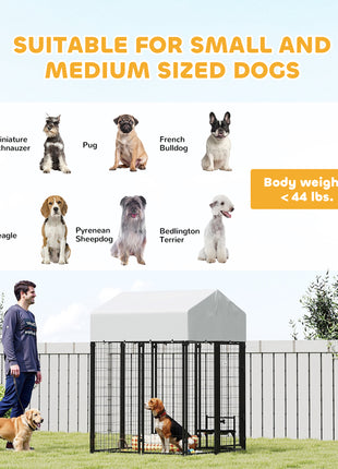 Outdoor Dog Kennel with Roof, 4' x 4' x 6' Heavy Duty Welded Wire Dog Playpen Enclosure with Escape-proof Lock