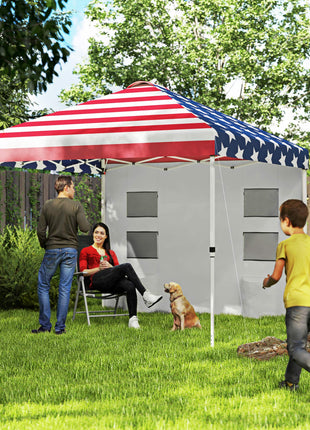 10' x 10' Pop Up Canopy Tent w/ Sidewall, Height Adjustable Instant Sun Shelter w/ Storage Pockets, American Flag Print