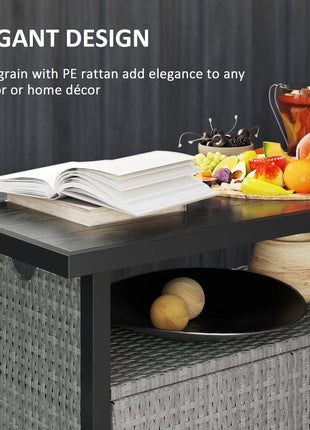 Outdoor Pool Towel Storage Cabinet Organizer, Outdoor Bar Table with Shelf and Cabinet, Pool Towel Holder Pool Valet with Weather-Resistant PE Rattan and Steel Frame, Gray
