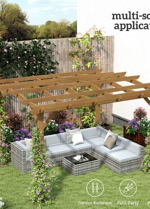 10' x 12' Wood Pergola, Outdoor Gazebo Grape Trellis with Arched Roof for Climbing Plant Support, Dark Brown
