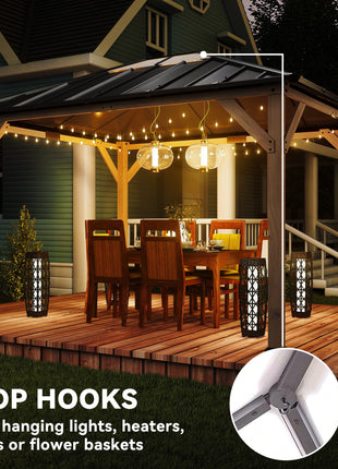 10' x 12' Hardtop Gazebo with Galvanized Steel Roof, UPF50+ Wood Permanent Pavilion with Clear Roof Top, Light Walnut