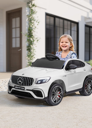 12V Toddler Ride On Car with Remote Control, Mercedes Benz AMG GLC63S Coupe, Electric Car with 2 Speed, MP3 Player, Light, Horn, Songs, Suspension, White
