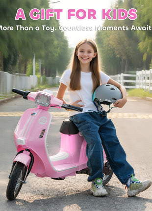 24V Kids Motorcycle with 3-Speed, Electric Motorcycle with Rear Suspension and LED Lights for 8-12 Years Old, Pink