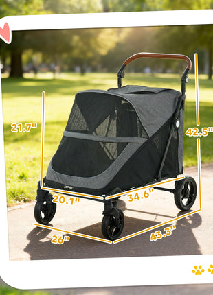 Dog Stroller for Large Dogs Up to 66 LBS with All-Terrain Spring Suspension, 8-Position Adjustable Handle, Gray