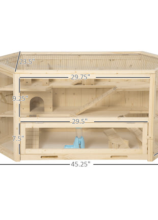Wooden Large Hamster Cage Small Animal Exercise Play House 3 Tier with Tray, Seesaws, Water Bottle, Activity Center, Natural