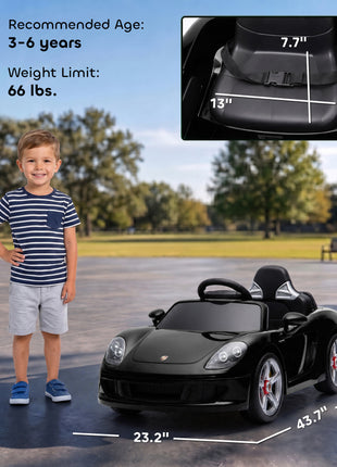 12V Kids Ride On Car, Licensed Porsche Carrera GT with Remote, Rear Suspension, Smooth Start for Ages 3-6, Black