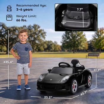 12V Kids Ride On Car, Licensed Porsche Carrera GT with Remote, Rear Suspension, Smooth Start for Ages 3-6, Black