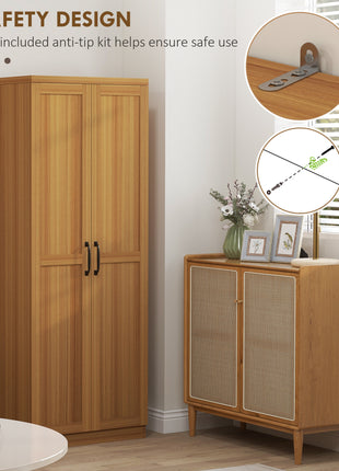 63" 2-Door Kitchen Pantry, Freestanding Cabinet with 2 Adjustable Shelves for Dining Room, Cinnamon Teak Wood Grain