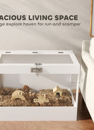 Hamster Cage with Openable Top & Lock, Hut, Transparent Acrylic Panels, Accessories, for Dwarf Hamster Gerbil, White