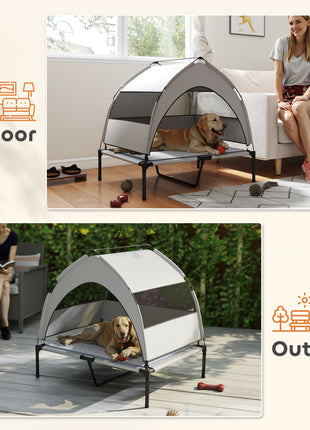 Elevated Dog Bed with Removable Canopy, Portable Outside Raised Pet Cot with Cooling Pad, Storage Bag, 36" x 29.5" x 35"