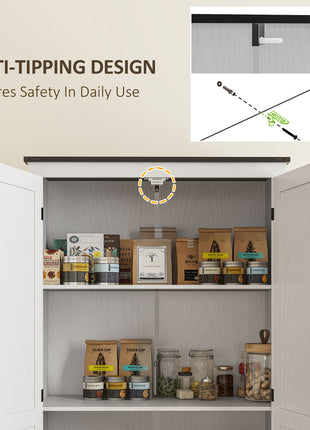 72" Farmhouse Pantry Cabinet with Adjustable Shelves, Kitchen Pantry Cabinet with 2 Doors, Distressed White