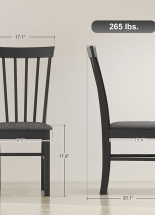 Wooden Dining Chairs Set of 4, Farmhouse Upholstered Kitchen Chairs with Rubber Wood Frame, Black and Gray