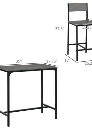 3 Piece Bar Table and Chairs, Industrial Dining Table Set for 2, Counter Height Kitchen Table with Bar stools, Breakfast Table Set for 2 for Small Space, Gray