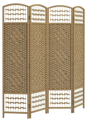 4 Panel Folding Room Divider Portable Privacy Screen Wave Fiber Room Partition for Home Office Natural