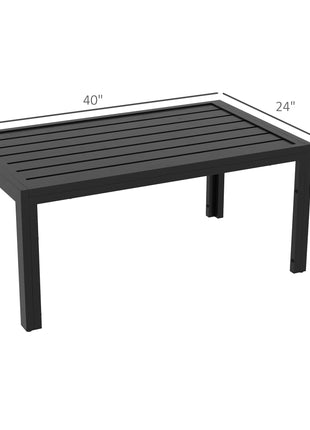 Outdoor Coffee Table, Rectangular Patio Side Table with Steel Frame and Slat Tabletop for Garden, Balcony, Black