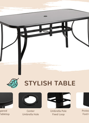 8 Pieces Patio Furniture Set with 9Ft Patio Umbrella, Outdoor Dining Table and Chairs, Black