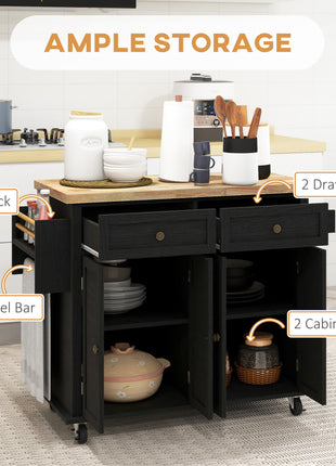 Modern Rolling Kitchen Island Cart with Spice Rack, Distressed Black