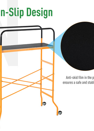 4-Step Steel 4.6 x 2 x 6 ft. Scaffold 2 Wheels Free Moving for Indoor & Outdoor Decoration Anti-Skid, 440 Pound Capacity