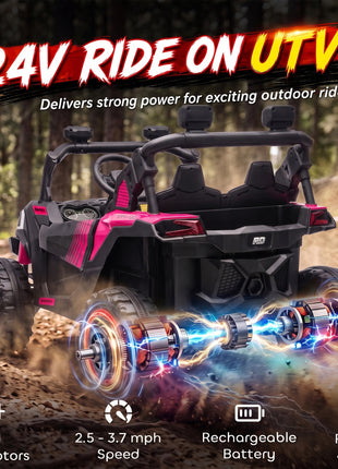 24V 2 Seater Ride On Truck Car for Big Kids with Remote Control, Dual Motors, 4-Wheel Suspension for Ages 3-8, Pink