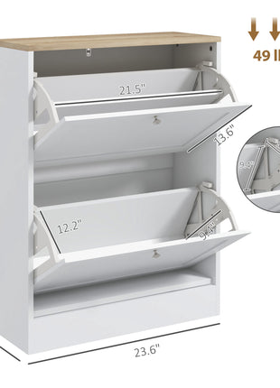 Slim Shoe Storage Cabinet, Modern Shoe Cabinet with 2 Flip Drawers and Adjustable Shelves for 8-12 Pairs, White