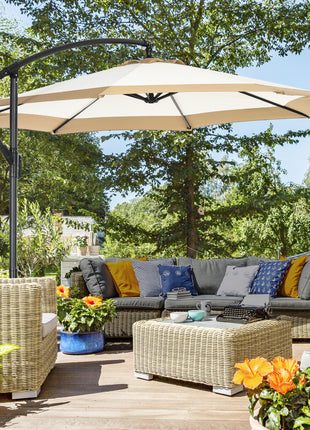 10FT Cantilever Umbrella, Offset Patio Umbrella with Crank and Cross Base for Deck, Backyard, Pool and Garden, Hanging Umbrellas, Tan