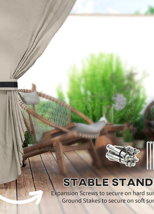 11' x 11' Outdoor Gazebo, Double Roof Patio Gazebo with Curtains, Church Windows, Galvanized Steel Frame, Light Gray